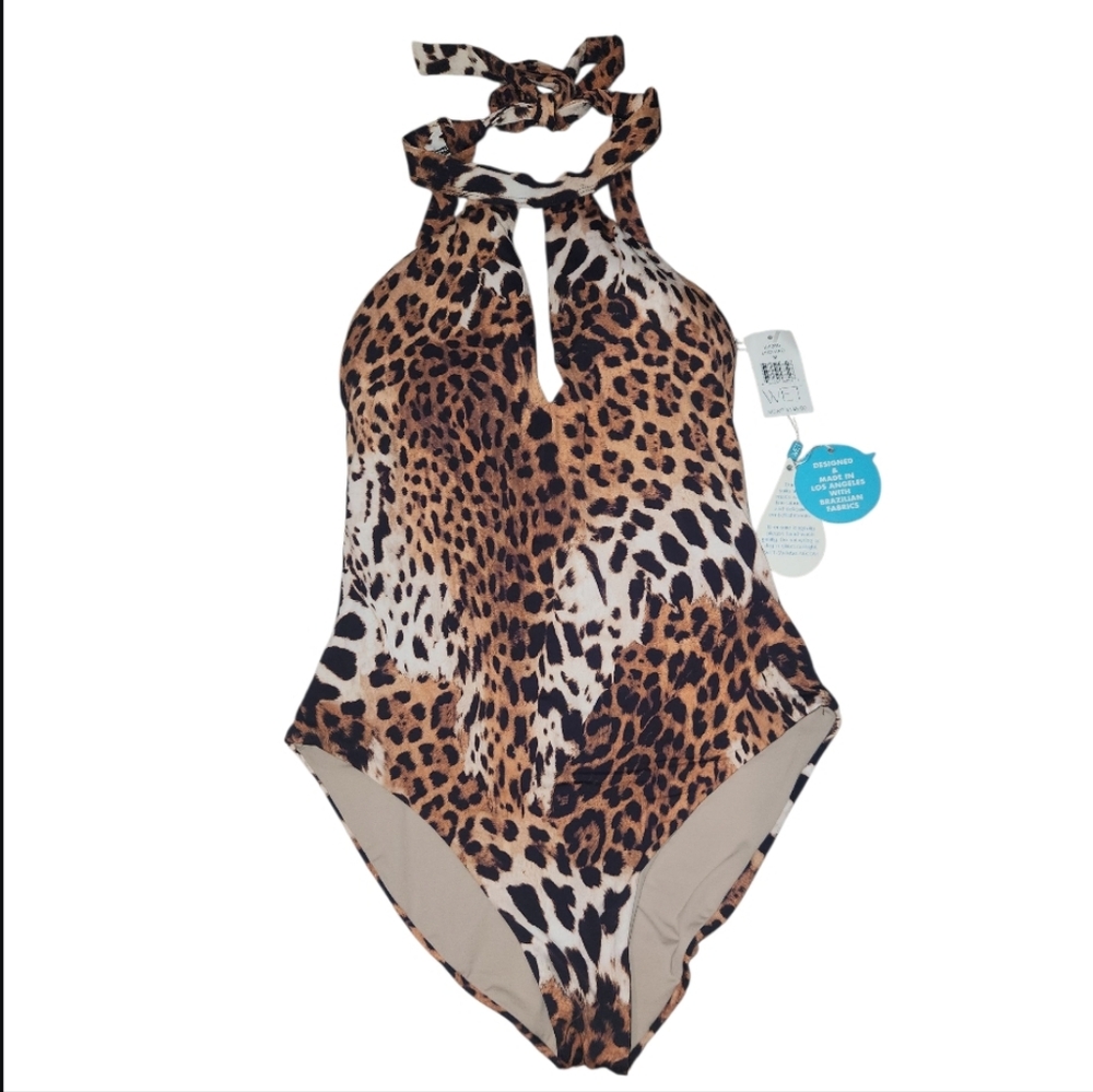 Wet Swimwear Leopard Print Halter Swimsuit